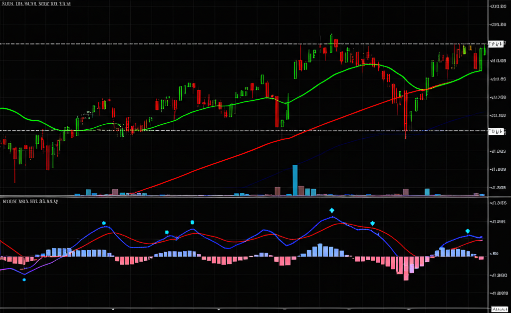MACD指標零軸分隔正負值的股票走勢圖,顯示多頭與空頭趨勢