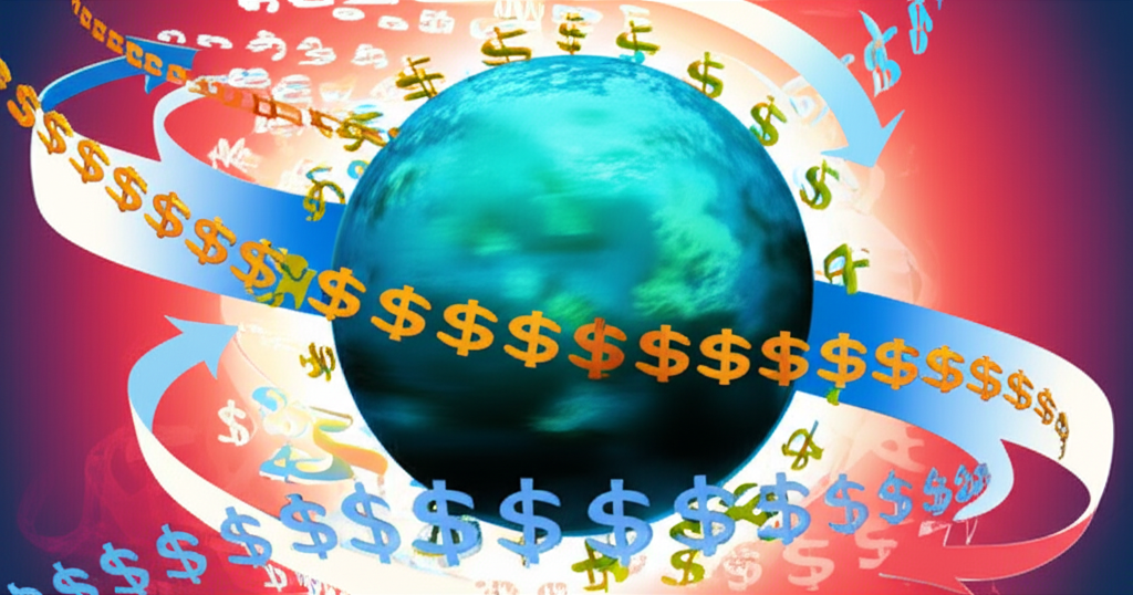 美元環繞地球的插圖,象徵其在全球貿易與投資中的核心影響力