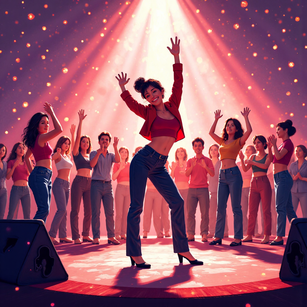 李多慧在舞台上展現舞蹈魅力的像素藝術插圖