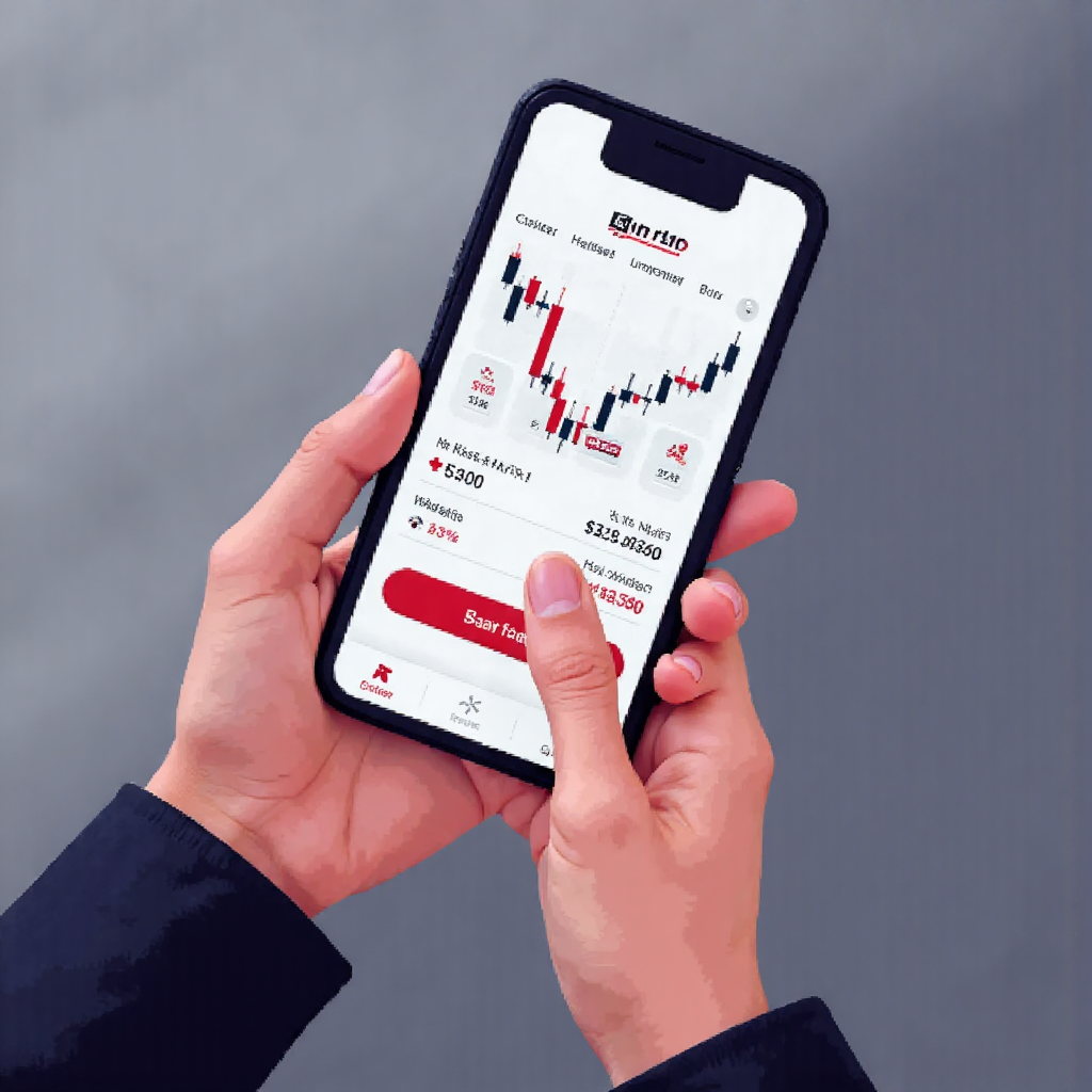 手機貨幣兌換應用程式介面，手持智慧型手機顯示市場圖表