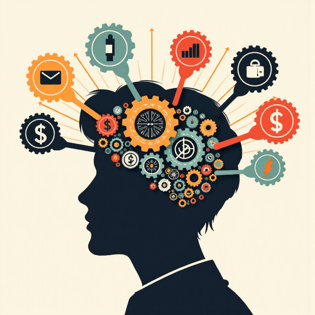 交易者大腦與獲利和風險符號的抽象像素藝術,代表日內交易的心理挑戰