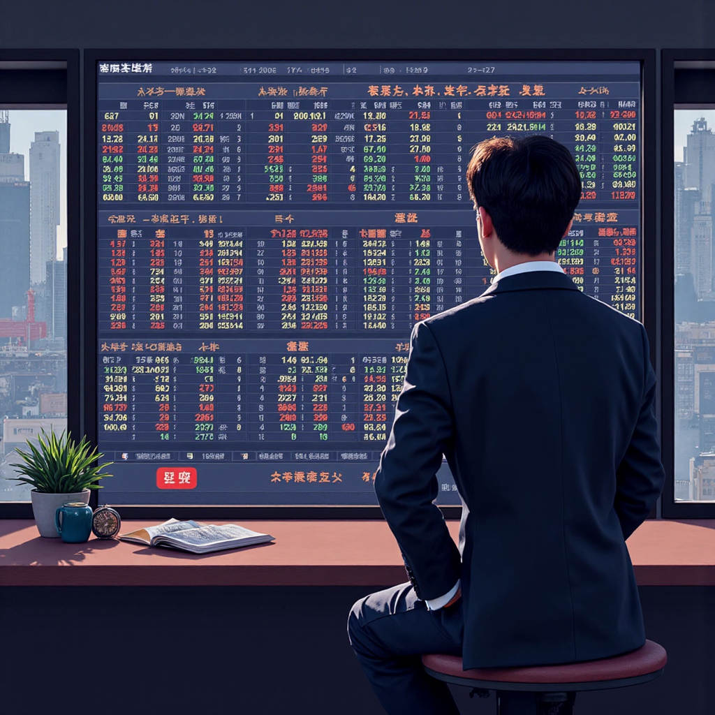 台灣投資者注視中國股市圖表的數位顯示,展現好奇與策略思考