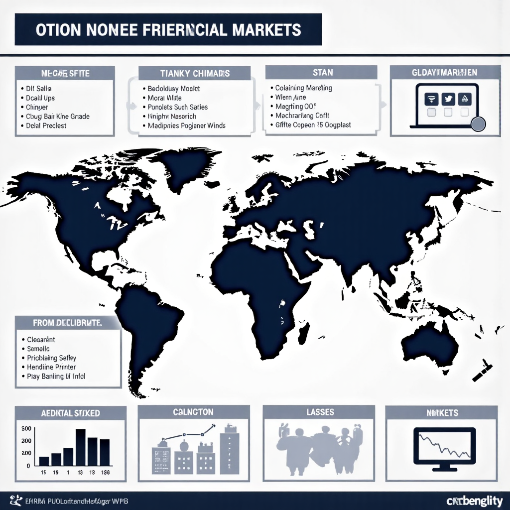 風格化的資訊圖,展示全球金融市場的互聯,特別強調科技產業